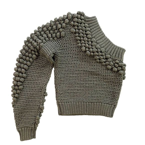 Helmut Lang Pom-Pom Off Shoulder Top Pullover Sweater Hunter Sage Green XS NWOT - Picture 2 of 9